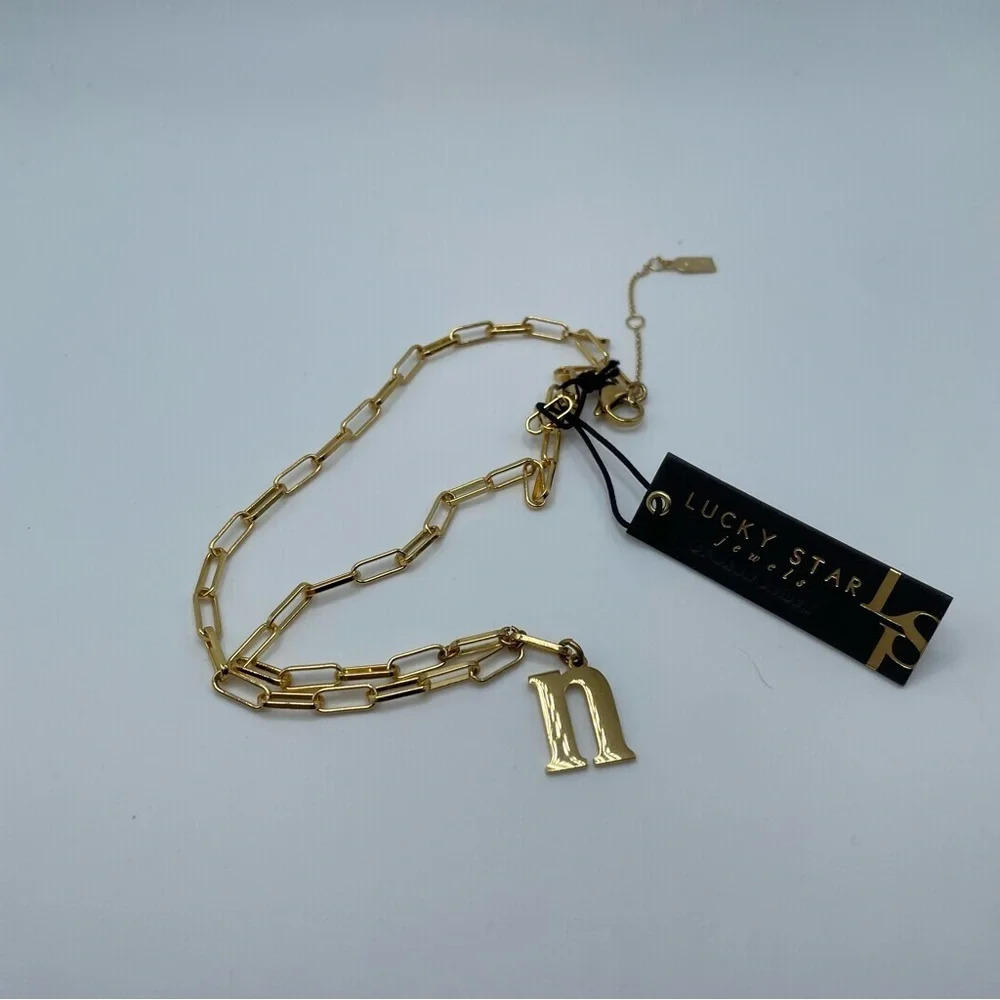 NWT Gold Initial N Necklace Paperclip Chain Lucky Star Jewels